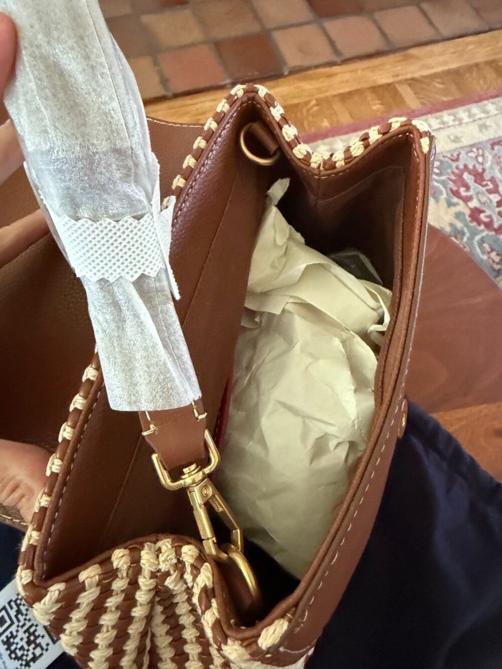 J. McLaughlin Brown leather & Cream woven Bag - New - Picture 9 of 9